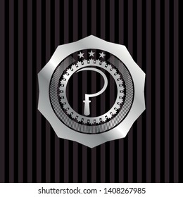 sickle icon inside silvery badge