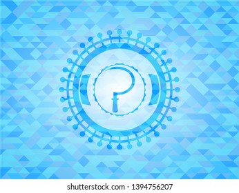 sickle icon inside sky blue emblem with triangle mosaic background