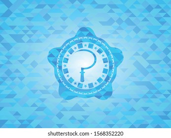 sickle icon inside sky blue emblem with mosaic background