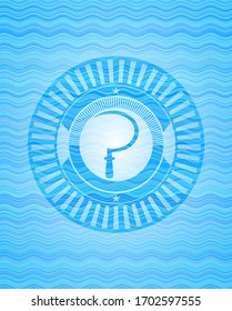 sickle icon inside sky blue water style emblem. 