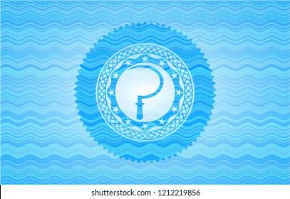 sickle icon inside water wave concept badge.