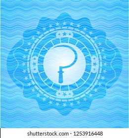 sickle icon inside water wave concept emblem background.