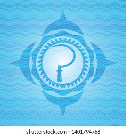 sickle icon inside water wave representation badge background.