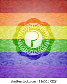 sickle icon on mosaic background with the colors of the LGBT flag