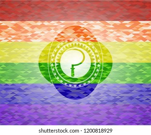 sickle icon on mosaic background with the colors of the LGBT flag