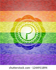 sickle icon on mosaic background with the colors of the LGBT flag
