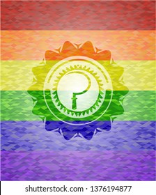sickle icon on mosaic background with the colors of the LGBT flag