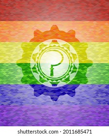 sickle icon on mosaic background with the colors of the LGBT flag. 