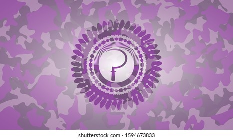 sickle icon on pink and purple camo texture