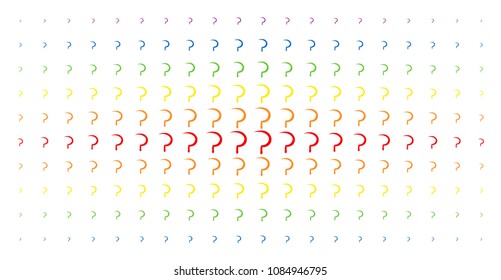 Sickle icon rainbow colored halftone pattern. Vector sickle objects are arranged into halftone array with vertical rainbow colors gradient. Designed for backgrounds, covers,