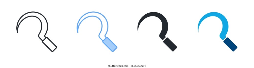 Sickle Icon Set Multiple Style. Designed In Outline, Blue, Glyph, Dual Tone