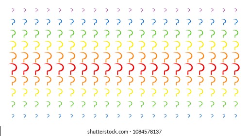 Sickle icon spectral halftone pattern. Vector shapes organized into halftone grid with vertical spectrum gradient. Constructed for backgrounds, covers, templates and abstract compositions.
