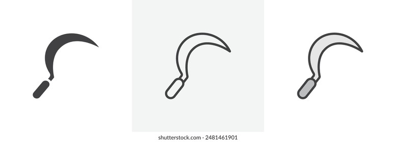 Sickle icon symbol collection on white background.