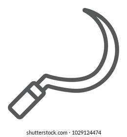 Sickle line icon, farming and agriculture, garden tool sign vector graphics, a linear pattern on a white background, eps 10.