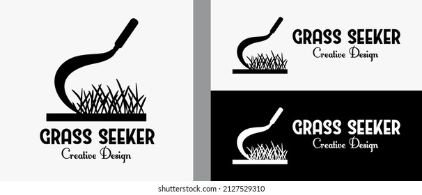 Sichellogodesign-Vorlage mit Grassymbol im kreativen Konzept. Premium-Vektorlogo-Illustration