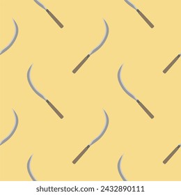 sickle seamless pattern vector illustration. Agriculture garden and farm cultivation equipment seamless pattern.