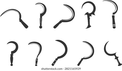 Sickle silhouettes, Hand sickle silhouette, Sickles clipart, Hand sickles vector. 