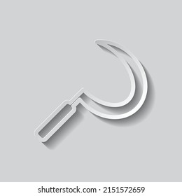 Sickle simple icon. Flat design. Paper style with shadow. Gray background.ai