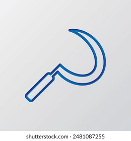 Sickle simple icon. Flat design. Paper cut design. Cutted blue symbol with shadow. Gray background.ai