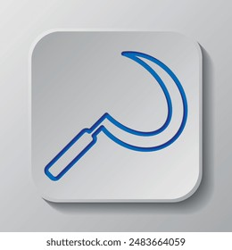 Sickle simple icon. Flat design. Paper cut design. Cutted blue symbol with shadow. Gray badge button, gray background.ai