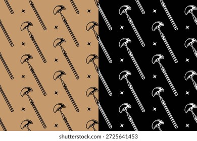Sickle tool with star hand drawn seamless pattern background for merchandise. Agricultural sickle with light motif wallpaper. Harvesting crop sickle repeating surface for agrarian. Vector Illustration