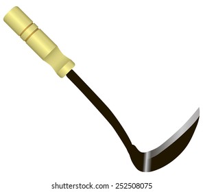 Sickle used by peasants from Asia for harvesting rice. Vector illustration.