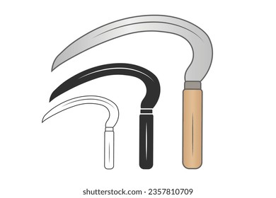 Sickle Vector, Sickle Clipart, Sickle Outline,  Sickle Silhouette Vector, Agriculture elements, Farming equipment, Farming tool, Agriculture tool