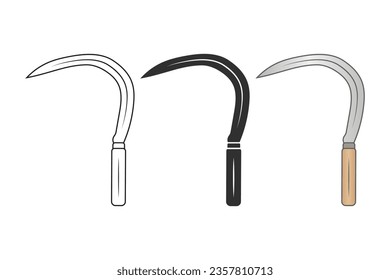 Sickle Vector, Sickle Clipart, Sickle Outline,  Sickle Silhouette Vector, Agriculture elements, Farming equipment, Farming tool, Agriculture tool