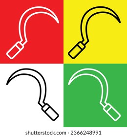 Sickle Vector Icon, Lineal style icon, from Agriculture icons collection, isolated on Red, Yellow, White and Green Background.