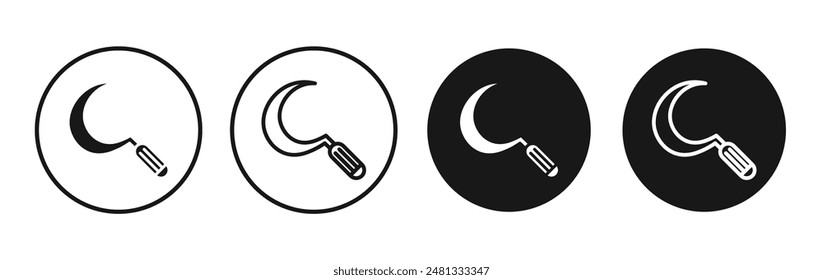 Sickle vector icon set black filled and outlined style.