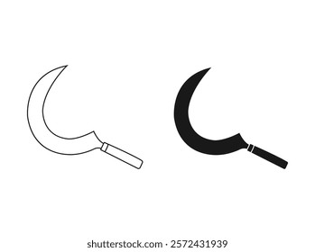 sickle vector line icon. Simple element illustration. Sickle outline icon from farm set concept. outline Halloween icon vector. Sickle outline vector symbol icon design on a white background.