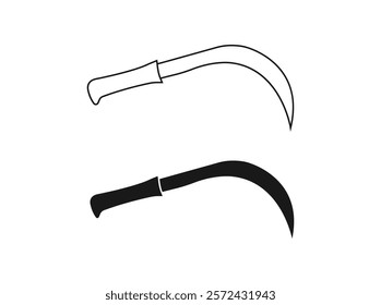 sickle vector line icon. Simple element illustration. Sickle outline icon from farm set concept. outline Halloween icon vector. Sickle outline vector symbol icon design on a white background.