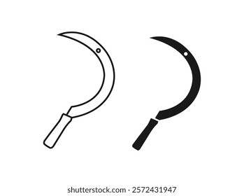 sickle vector line icon. Simple element illustration. Sickle outline icon from farm set concept. outline Halloween icon vector. Sickle outline vector symbol icon design on a white background.