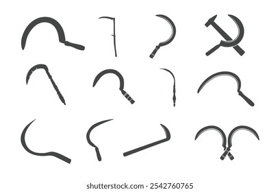 Sickles silhouette, Sickles clipart, Sickle and hammer vectors, Sickle and hammer silhouettes.