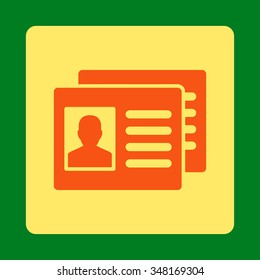 Sickness Accounts vector icon. Style is flat rounded square button, orange and yellow colors, green background.