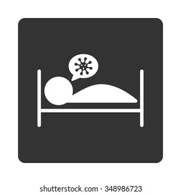 Sickness Bed vector icon. Style is flat rounded square button, white and gray colors, white background.