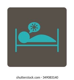Sickness Bed vector icon. Style is flat rounded square button, cyan and grey colors, white background.
