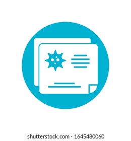 sickness card over blue circle and white background, block style icon, vector illustration