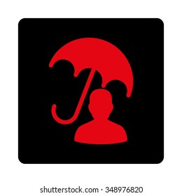 Sickness Care vector icon. Style is flat rounded square button, intensive red and black colors, white background.