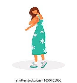 Sickness flat color vector faceless character. Woman itch. Female patient with skin inflammation. Allergic reaction. Person scratching irritation. Symptoms of disease isolated cartoon illustration