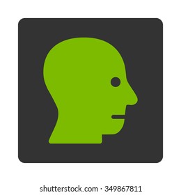 Sickness Head vector icon. Style is flat rounded square button, eco green and gray colors, white background.