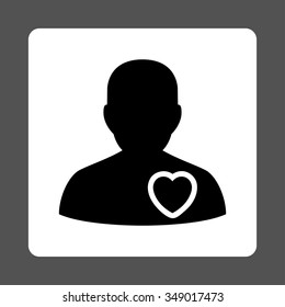 Sickness Heart vector icon. Style is flat rounded square button, black and white colors, gray background.