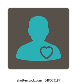 Sickness Heart vector icon. Style is flat rounded square button, cyan and grey colors, white background.
