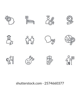 Sickness icon set.vector.Editable stroke.linear style sign for use web design,logo.Symbol illustration.