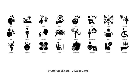 Sickness icons set. Set of editable stroke icons.Vector set of Sickness