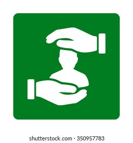 Sickness Insurance vector icon. Style is flat rounded square button, white and green colors, white background.