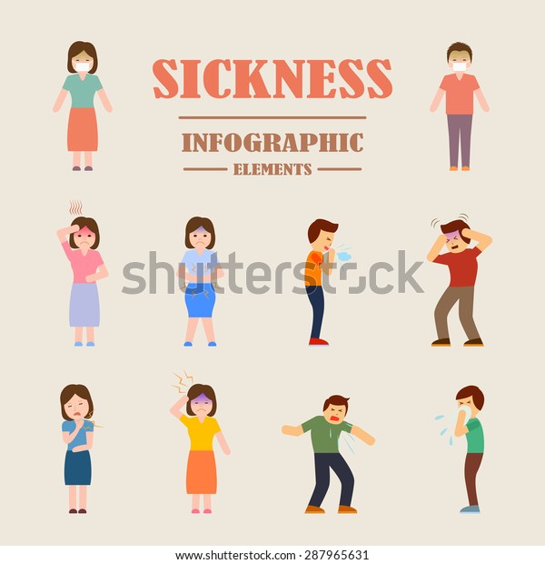 Sickness People Infographic Icon Set Vector Immagine Vettoriale Stock