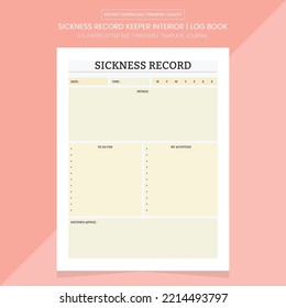 Sickness Record Keeper Interior | Sickness Record Keeper Notes | Sickness Record Log Book | Sickness Record Printable Template