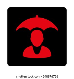 Sickness Safety vector icon. Style is flat rounded square button, intensive red and black colors, white background.