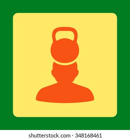 Sickness Stress vector icon. Style is flat rounded square button, orange and yellow colors, green background.